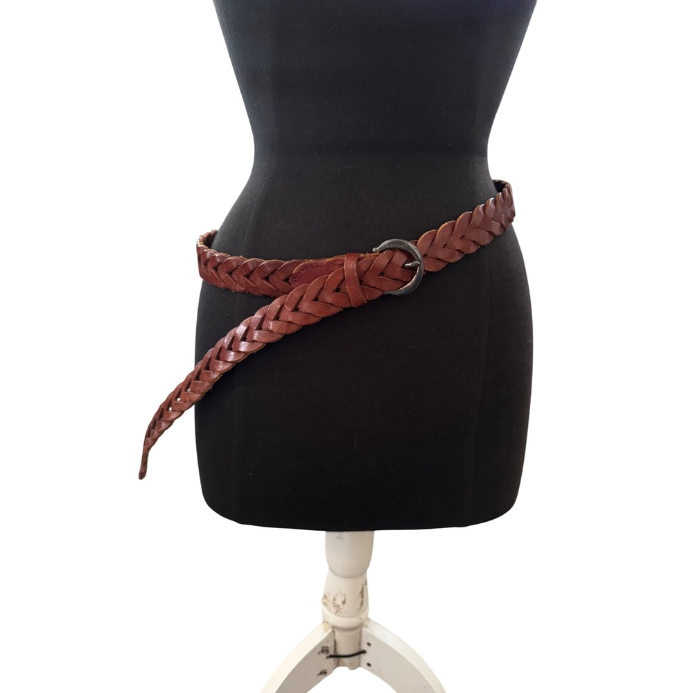 Womens VTG Braided Belt Leather Brass Buckle Boho Western sz 40 no holes Mexico